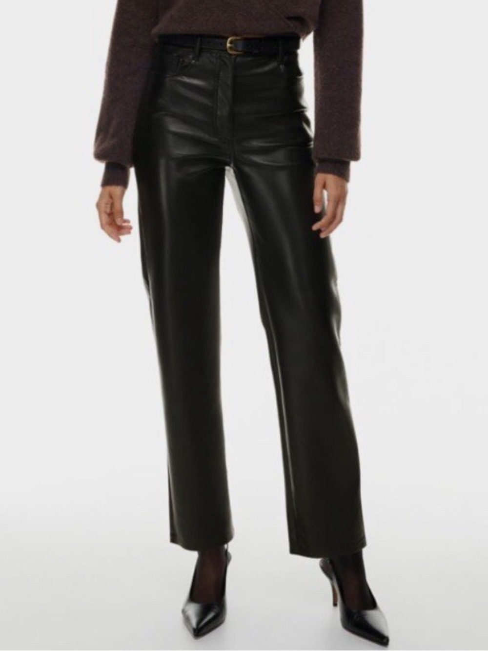 Aritzia Wilfred Melina High-Rise Faux Leather Straight Leg Pants - Black